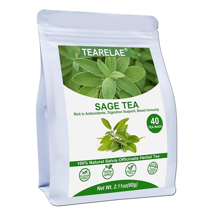 TEARELAE - Premium Sage Leaf Tea Bags - 1.5g x 40 Count - Natural Cut & Sifted by TEARELAE