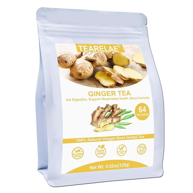 TEARELAE - Ginger Tea Bags, Soothing & Spicy - Non-GMO - Caffeine-free - Aid by TEARELAE