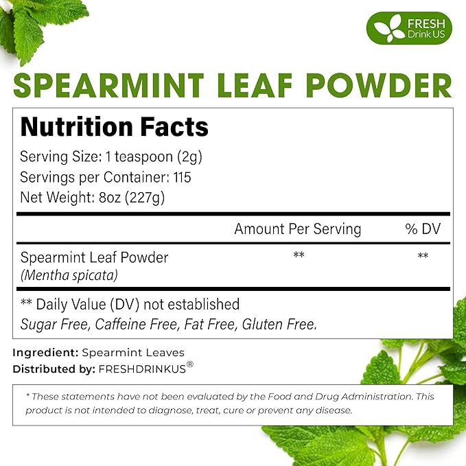 FreshDrinkUS, Premium Spearmint Leaf Powder 8oz – Pure Natural Mint Powder - Image 2