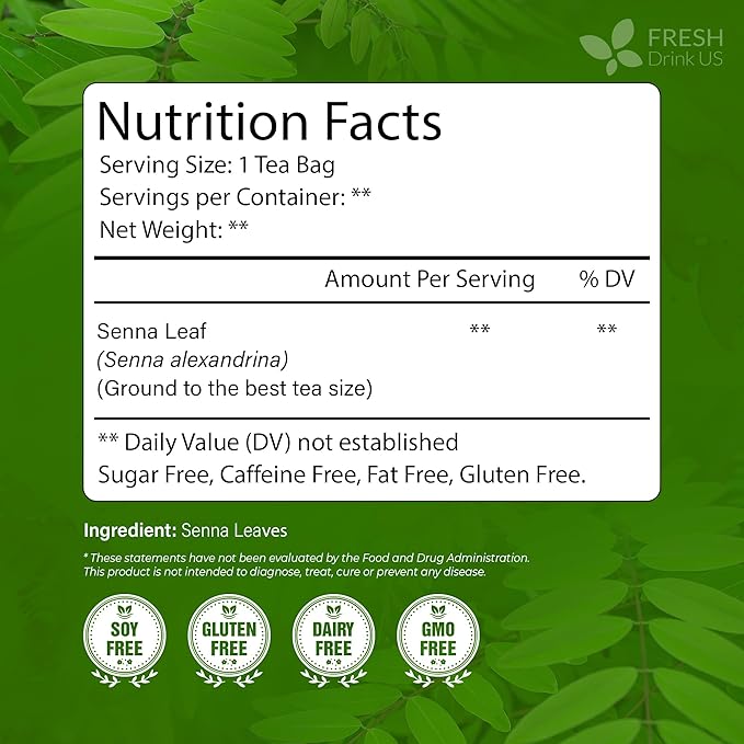 FreshDrinkUS, Premium 55 Senna Leaf Tea Bags, 100% Natural & Pure from Senna - Image 2