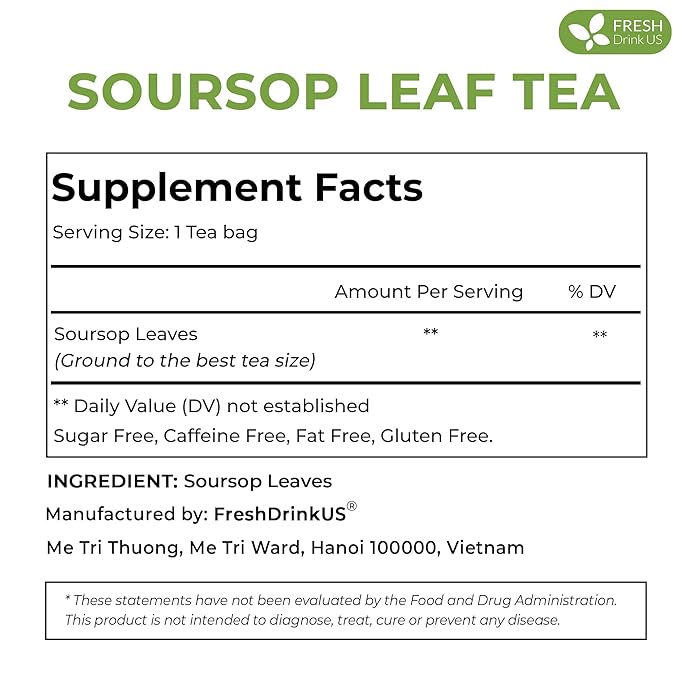 FreshDrinkUS, 105 Premium Soursop Graviola Leaf Tea Bags, The Finest Soursop Tea - Image 2