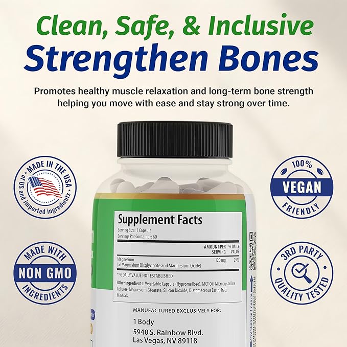1 Body Magnesium Glycinate Complex, High Absorption Magnesium Supplement - Image 6