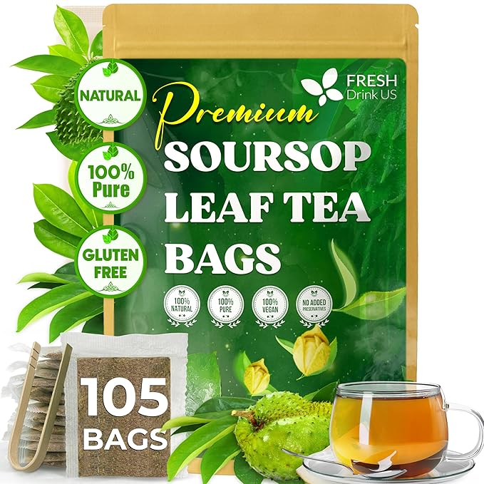 FreshDrinkUS, 105 Premium Soursop Graviola Leaf Tea Bags, The Finest Soursop Tea by NaturalandPremiumHerbalTea