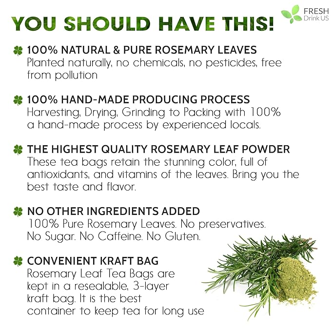 FreshDrinkUS, 20 Rosemary Leaf Tea Bags, 100% Natural and Pure Rosemary Dried - Image 3