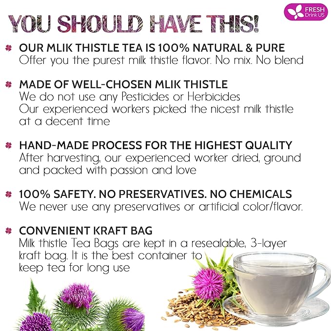 FreshDrinkUS, Premium 205 Milk Thistle Tea Bags, 100% Natural & Pure from Milk - Image 3