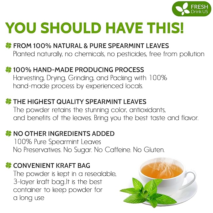 FreshDrinkUS, Premium Spearmint Leaf Powder 8oz – Pure Natural Mint Powder - Image 3