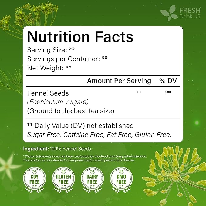 FreshDrinkUS, Premium 55 Fennel Tea Bags, 100% Natural & Pure from Fennel - Image 2