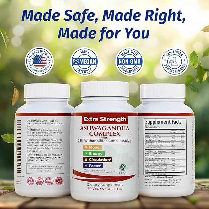1 Body Ashwagandha Complex Supplement, Focus and Energy Support, 120 Vegan - Image 7