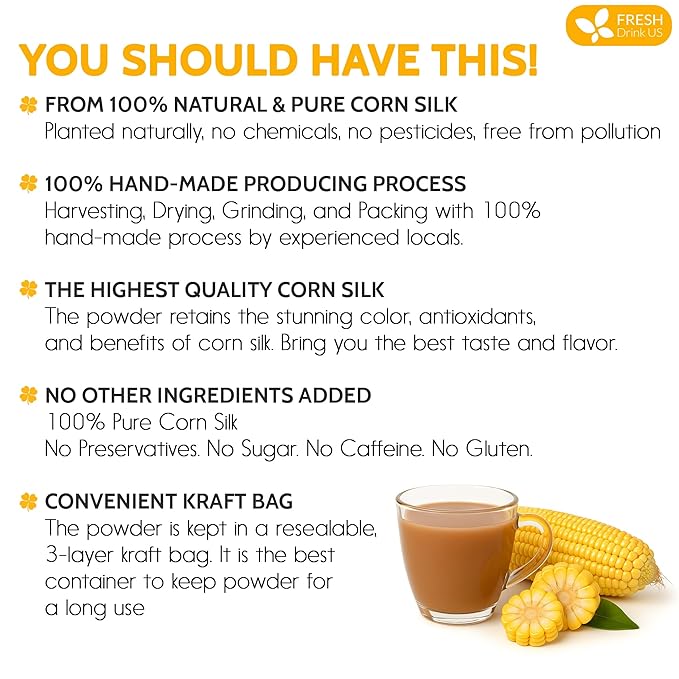 FreshDrinkUS, Corn Silk Powder 8oz – Premium Herbal Ingredient, Pure Ground - Image 2