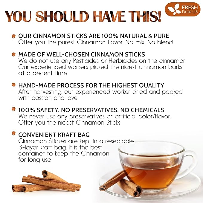 FreshDrinkUS, Premium 30+ Cinnamon Dried Sticks, Whole Sticks, 100% Natural & - Image 3