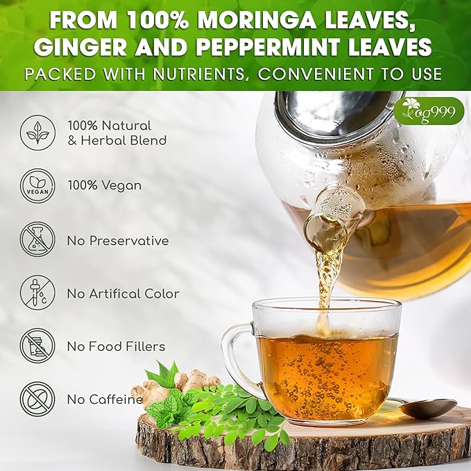 TOG999, Premium Moringa Ginger Peppermint Herbal Tea – 60 Tea Bags – - Image 4