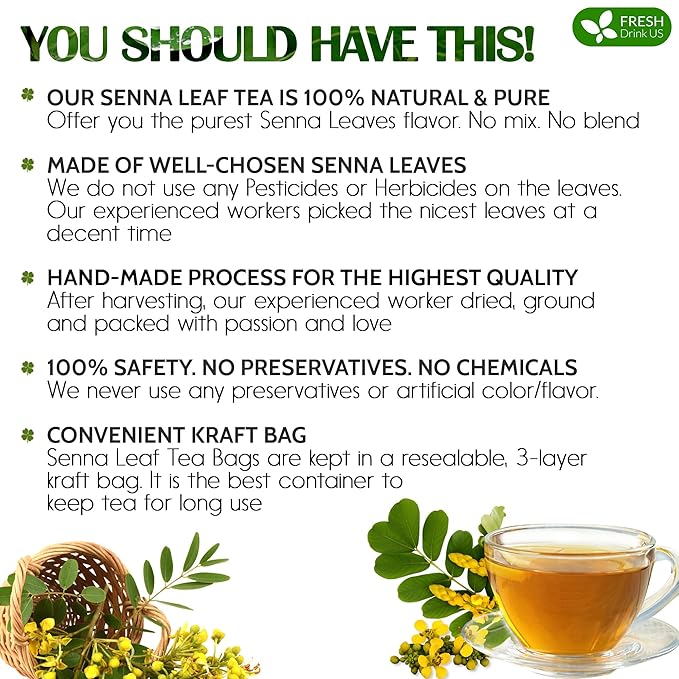 FreshDrinkUS, Premium 55 Senna Leaf Tea Bags, 100% Natural & Pure from Senna - Image 3