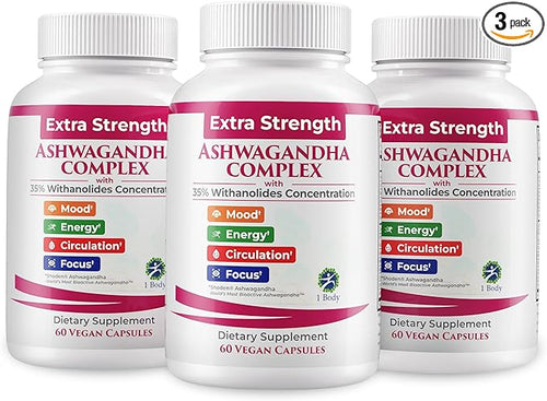 1 Body Ashwagandha Complex Supplement, Focus and Energy Support, 180 Vegan by 1Body