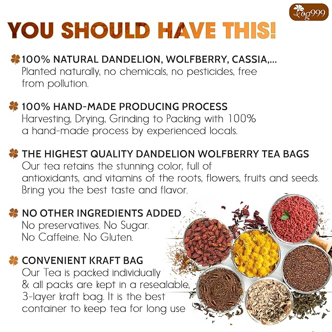 TOG999, Organic Dandelion Wolfberry Tea, 9 Herbal Ingredients, Traditional - Image 3