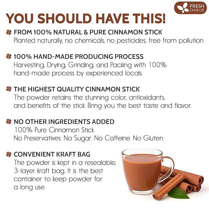 FreshDrinkUS, Premium Cinnamon Powder 8oz – Pure Ground Cinnamon - Image 2