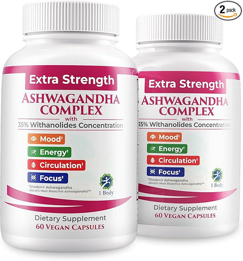 1 Body Ashwagandha Complex Supplement, Focus and Energy Support, 120 Vegan by 1Body