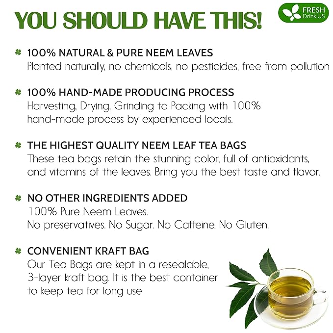 FreshDrinkUS, Premium 33 Neem Leaf Tea Bags, 100% Natural and Pure from Neem - Image 3