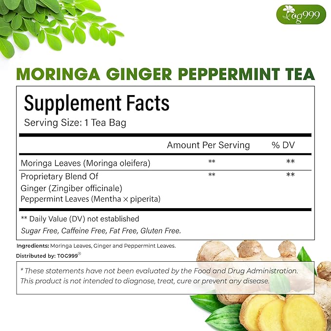 TOG999, Premium Moringa Ginger Peppermint Herbal Tea – 120 Tea Bags – - Image 2