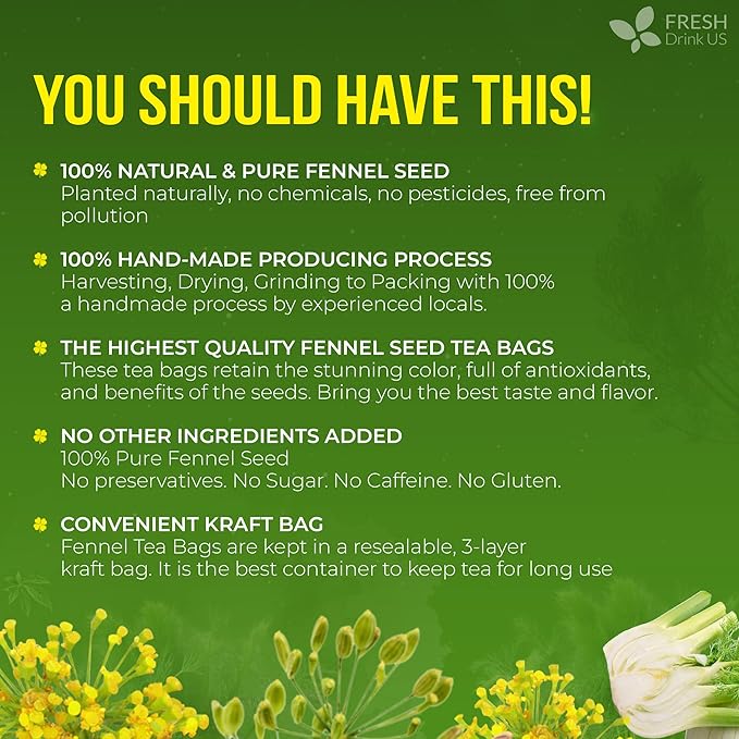 FreshDrinkUS, Premium 200 Fennel Tea Bags, 100% Natural & Pure from Fennel - Image 3
