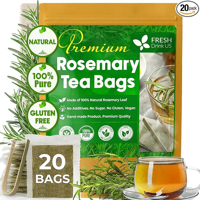 FreshDrinkUS, 20 Rosemary Leaf Tea Bags, 100% Natural and Pure Rosemary Dried by NaturalandPremiumHerbalTea