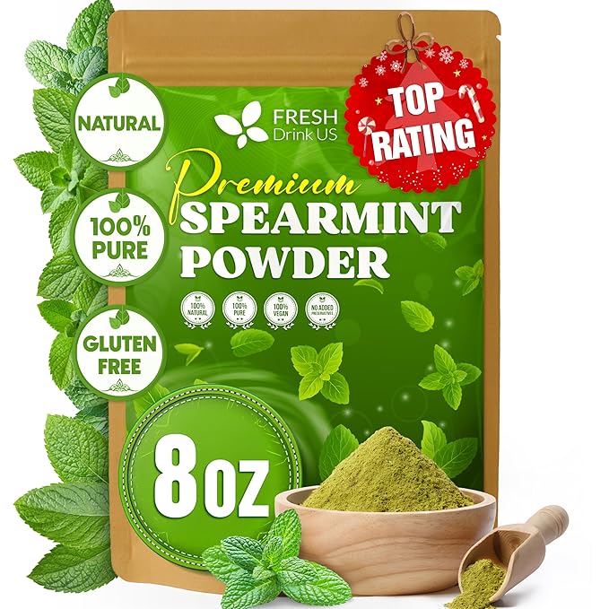 FreshDrinkUS, Premium Spearmint Leaf Powder 8oz – Pure Natural Mint Powder by NaturalandPremiumHerbalTea