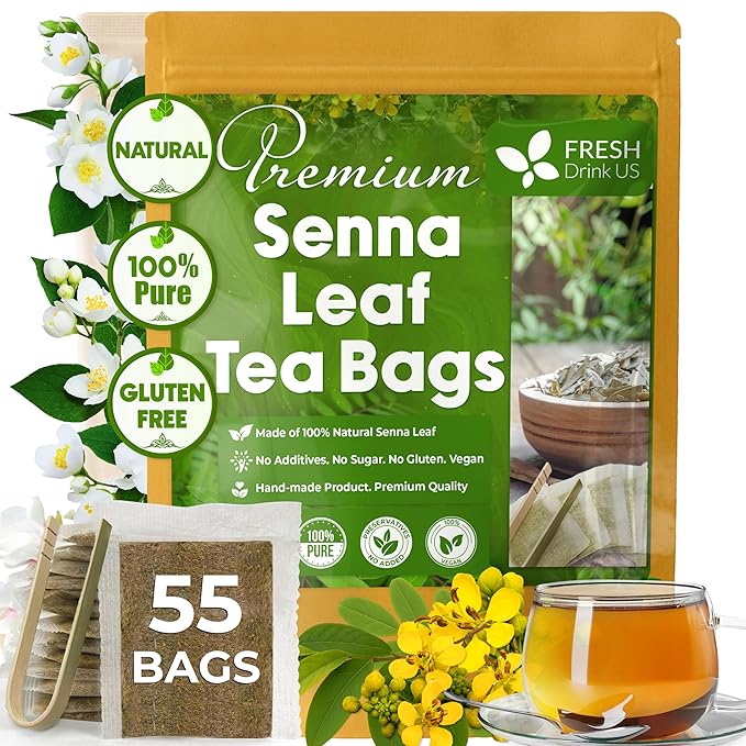 FreshDrinkUS, Premium 55 Senna Leaf Tea Bags, 100% Natural & Pure from Senna by NaturalandPremiumHerbalTea