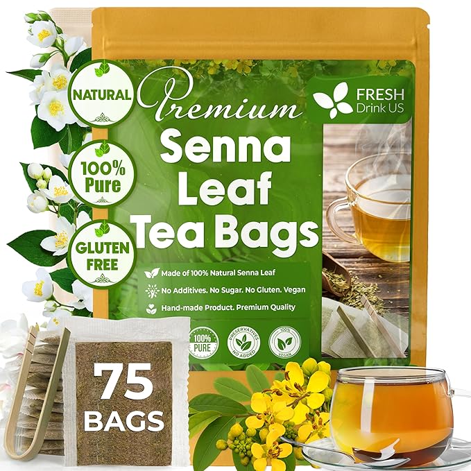 FreshDrinkUS, Premium 75 Senna Leaf Tea Bags, 100% Natural & Pure from Senna by NaturalandPremiumHerbalTea