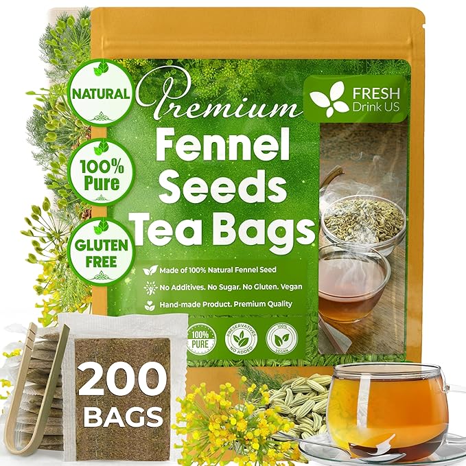 FreshDrinkUS, Premium 200 Fennel Tea Bags, 100% Natural & Pure from Fennel by NaturalandPremiumHerbalTea
